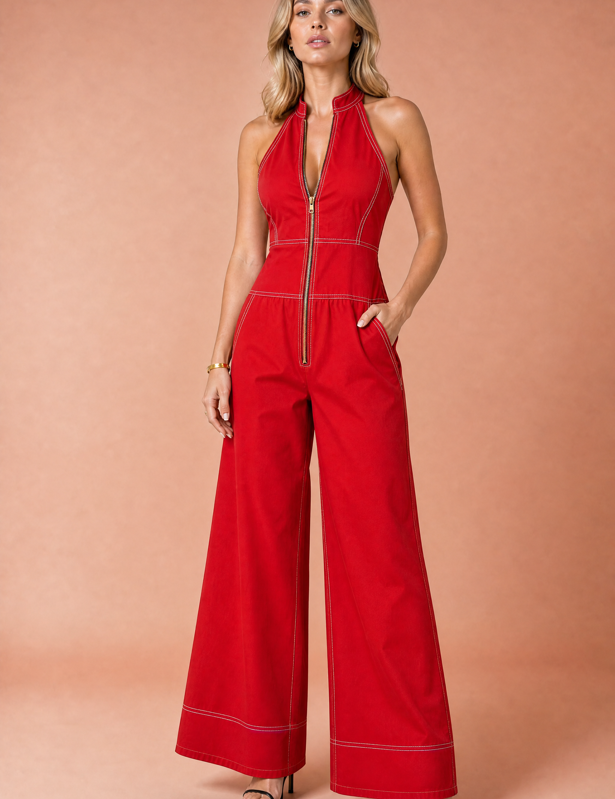 Combinaison noire sans manches col montant | Variante Rouge | Lounelle Paris