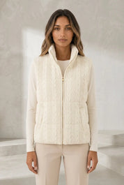 Gilet sans manches blanc cassé col montant | Lounelle Paris