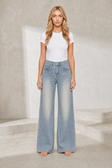 Jean bleu clair ample taille mi-haute