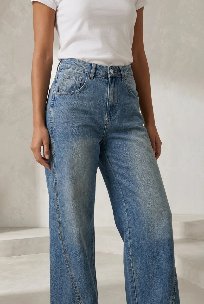 Jean bleu coupe ample taille mi-haute | Lounelle Paris