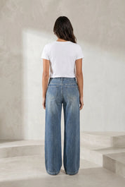 Jean bleu coupe ample taille mi-haute | Lounelle Paris