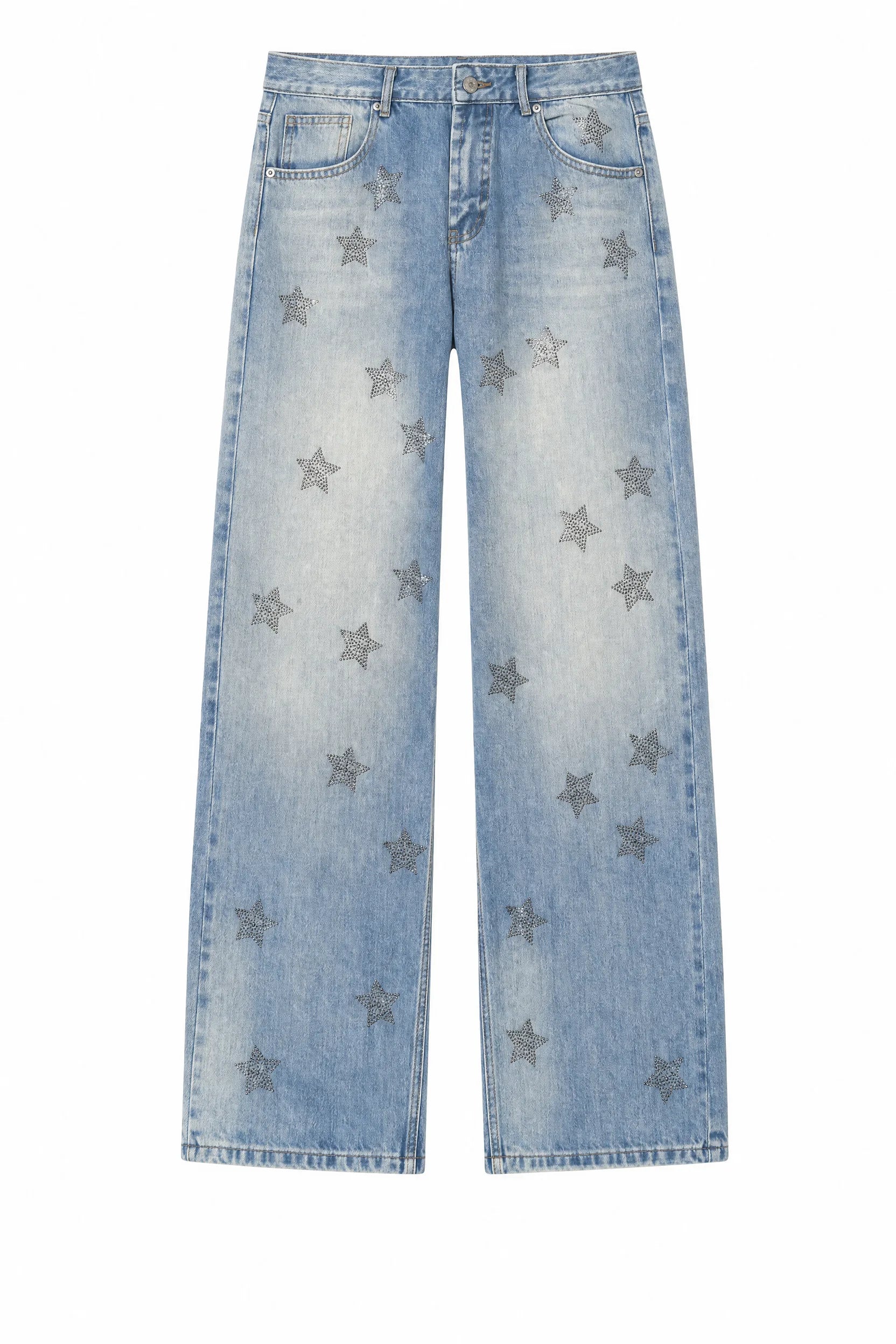Jean bleu délavé taille basse à étoiles | Lounelle Paris
