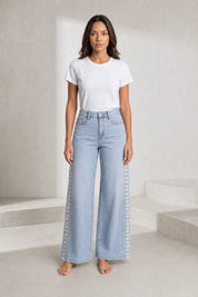 Jean bleu jambe large crochet | Lounelle Paris
