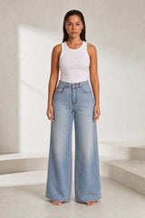 Jean bleu taille haute jambe large
