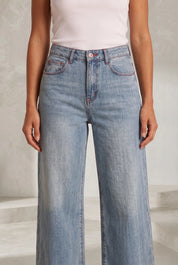 Jean bleu taille haute jambe large | Lounelle Paris