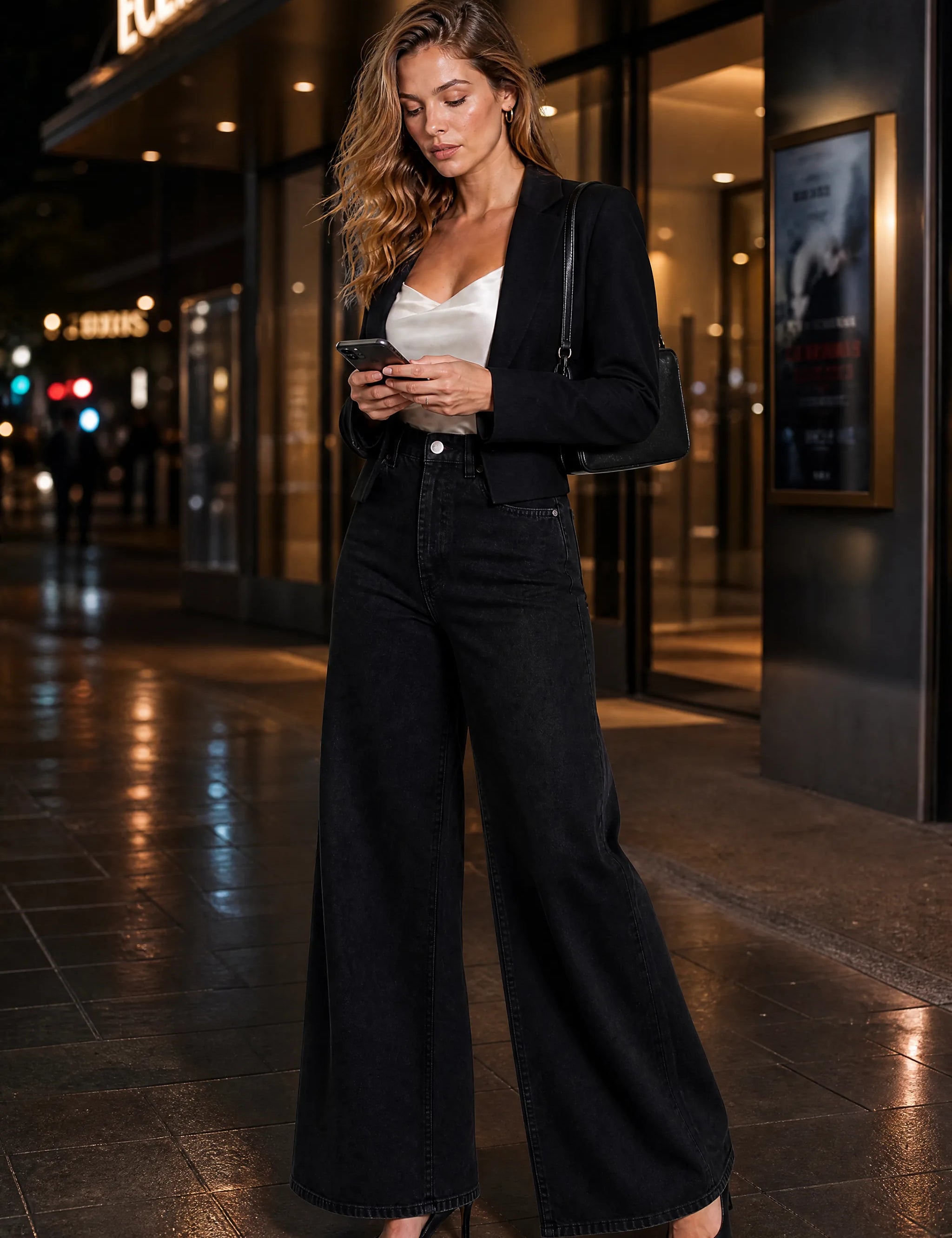 Jean taille haute jambe large | Variante Noir - Lifestyle | Lounelle Paris