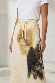 Jupe longue beige imprimé floral | Lounelle Paris
