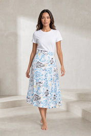Jupe midi blanche fluide imprimée | Lounelle Paris