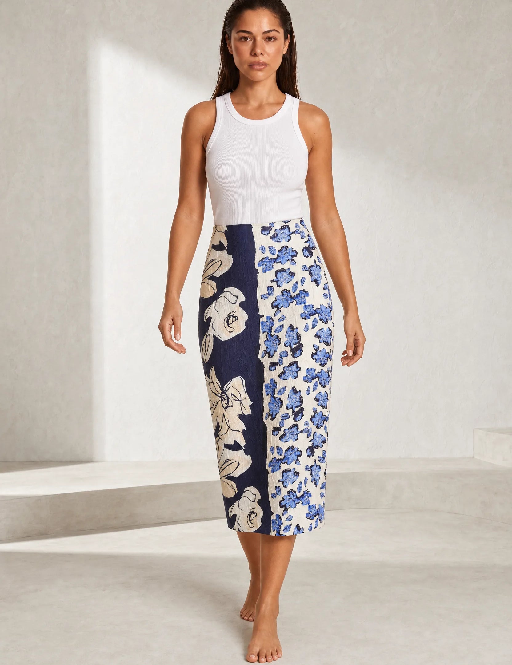 Jupe midi imprimée taille haute | Lounelle Paris