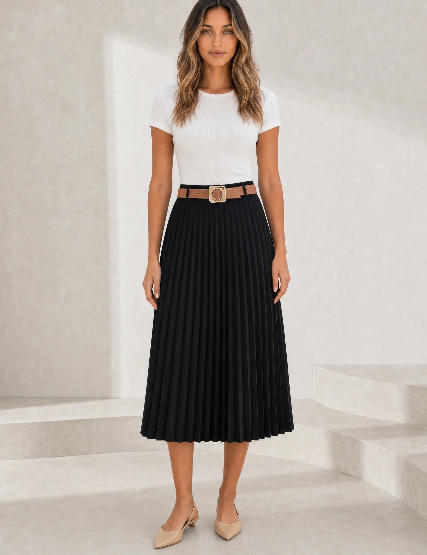 Jupe suédine plissée taille haute | Lounelle Paris