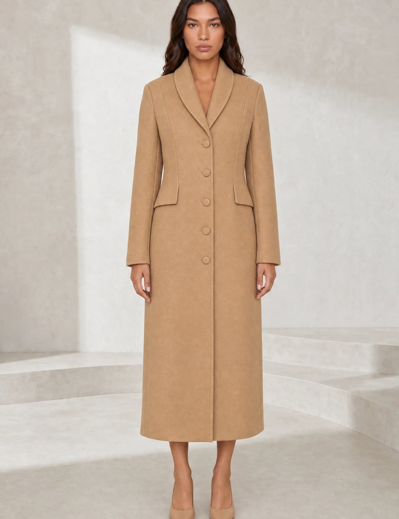Manteau long cintré à col tailleur | Lounelle Paris