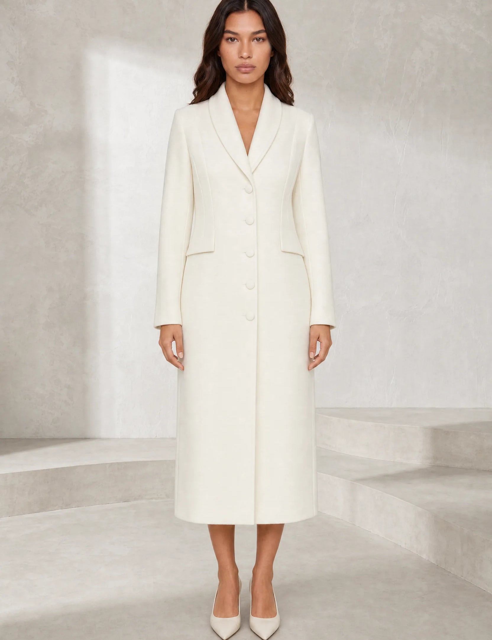 Manteau long cintré à col tailleur | Lounelle Paris