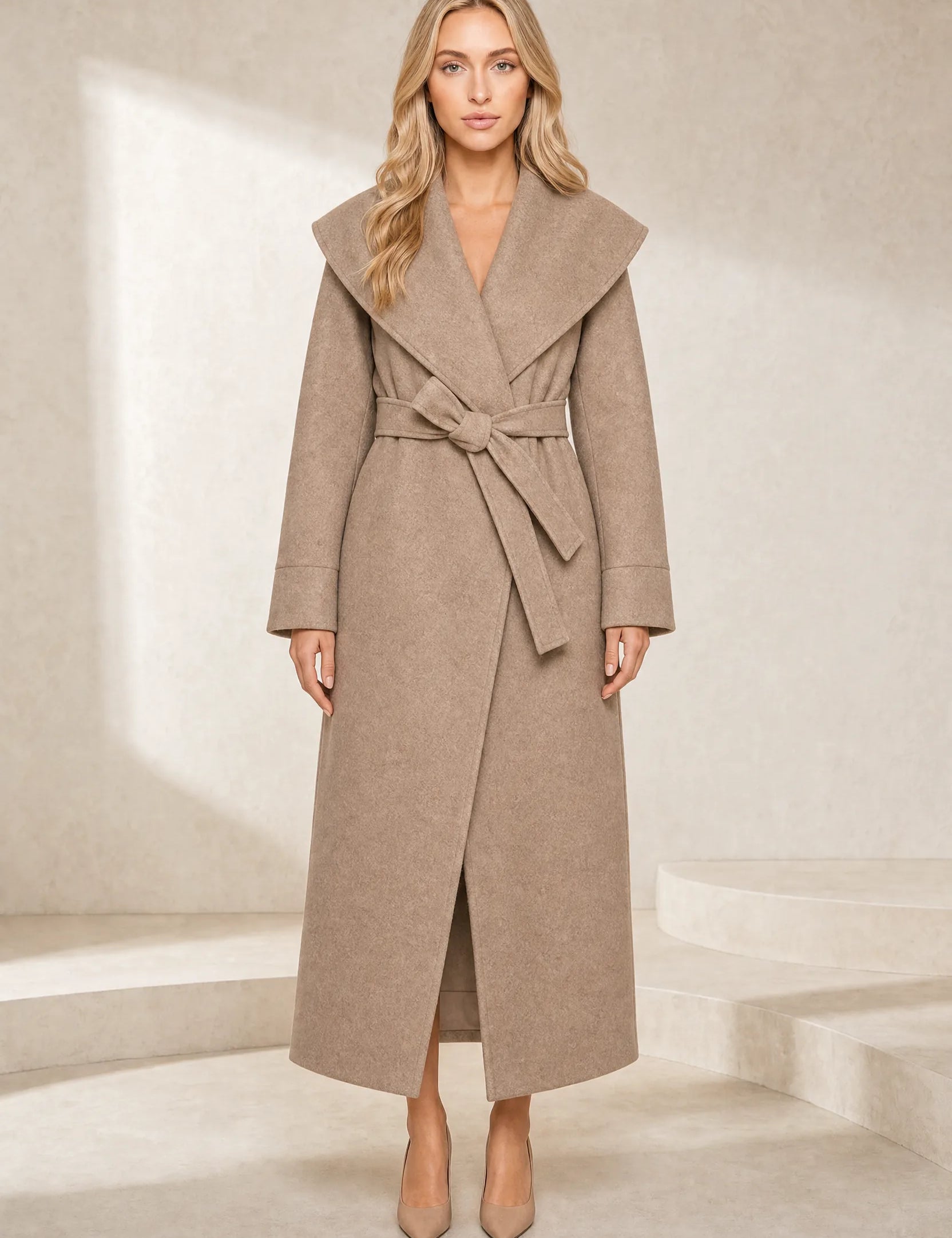 Manteau long col châle ceinturé | Lounelle Paris