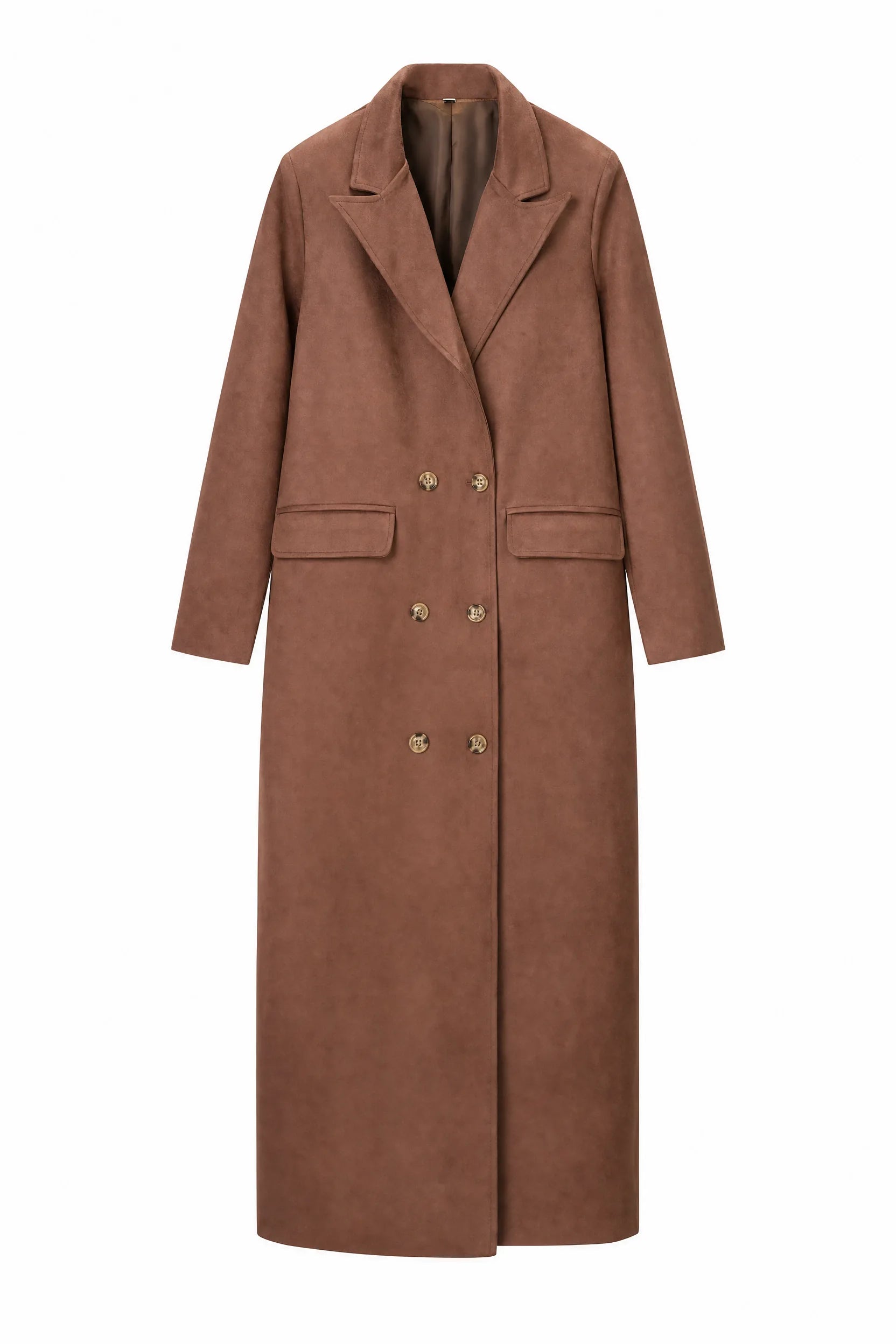 Manteau long marron effet suédine | Lounelle Paris