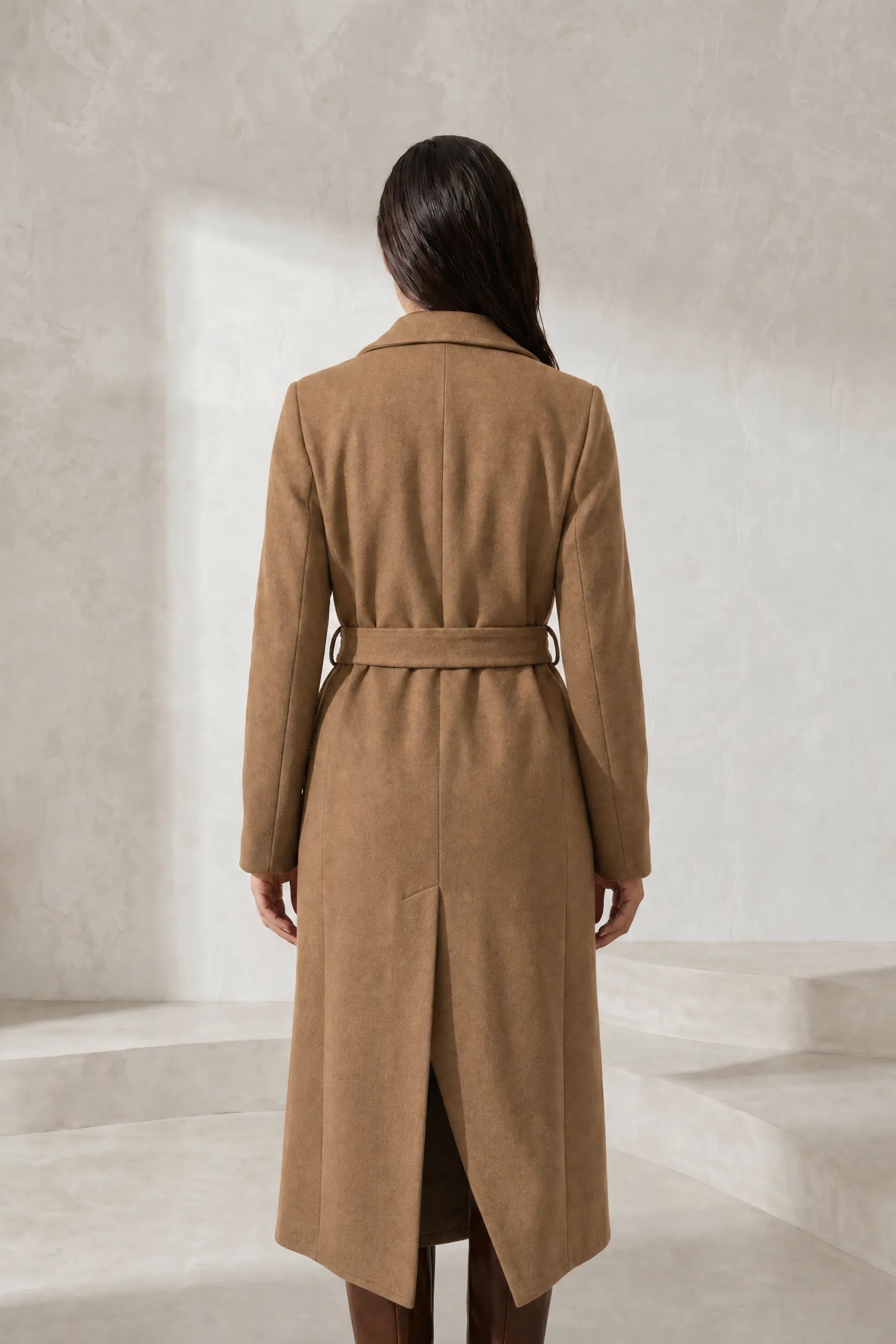 Manteau long marron foncé ceinturé | Lounelle Paris