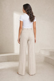 Pantalon beige coupe droite plissé | Lounelle Paris