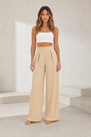 Pantalon beige taille haute jambes larges | Lounelle Paris