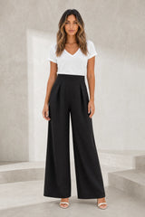 Pantalon beige taille haute jambes larges