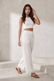 Pantalon blanc ample taille haute | Lounelle Paris