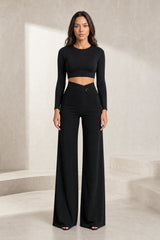Pantalon fluide taille haute ceinture croisée