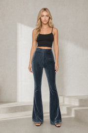 Pantalon gris foncé taille haute évasé | Lounelle Paris