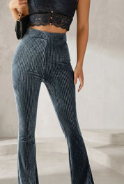 Pantalon gris foncé taille haute évasé | Lounelle Paris