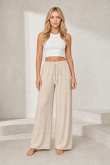 Pantalon large abricot taille élastique