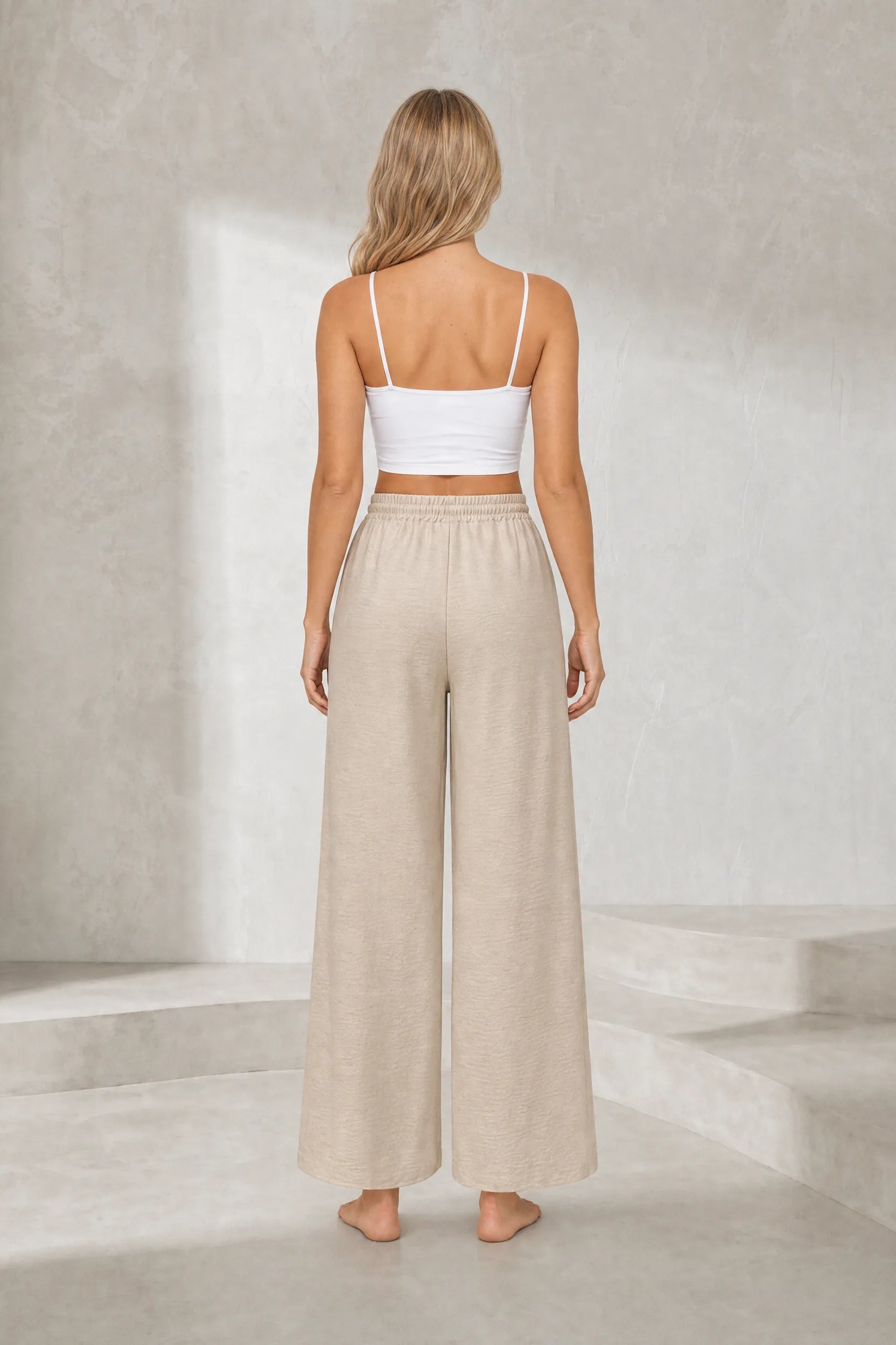 Pantalon large abricot taille élastique | Lounelle Paris