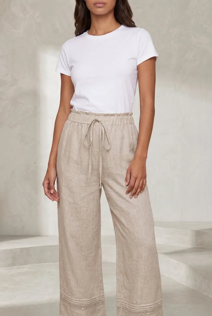 Pantalon large beige taille haute | Lounelle Paris