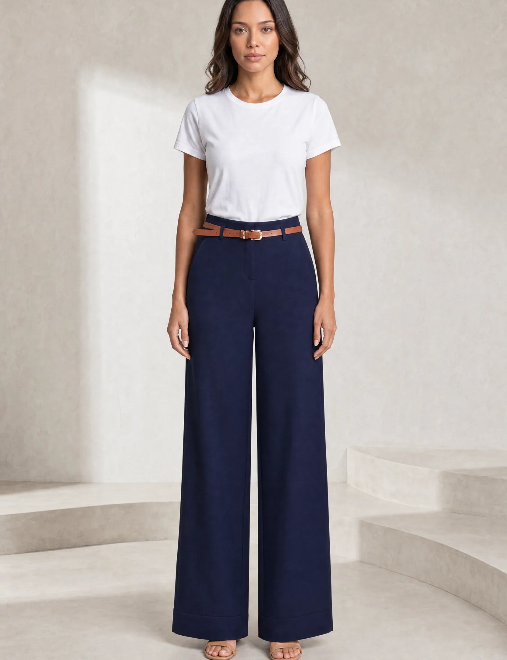 Pantalon large ceinturé taille mi-haute | Lounelle Paris