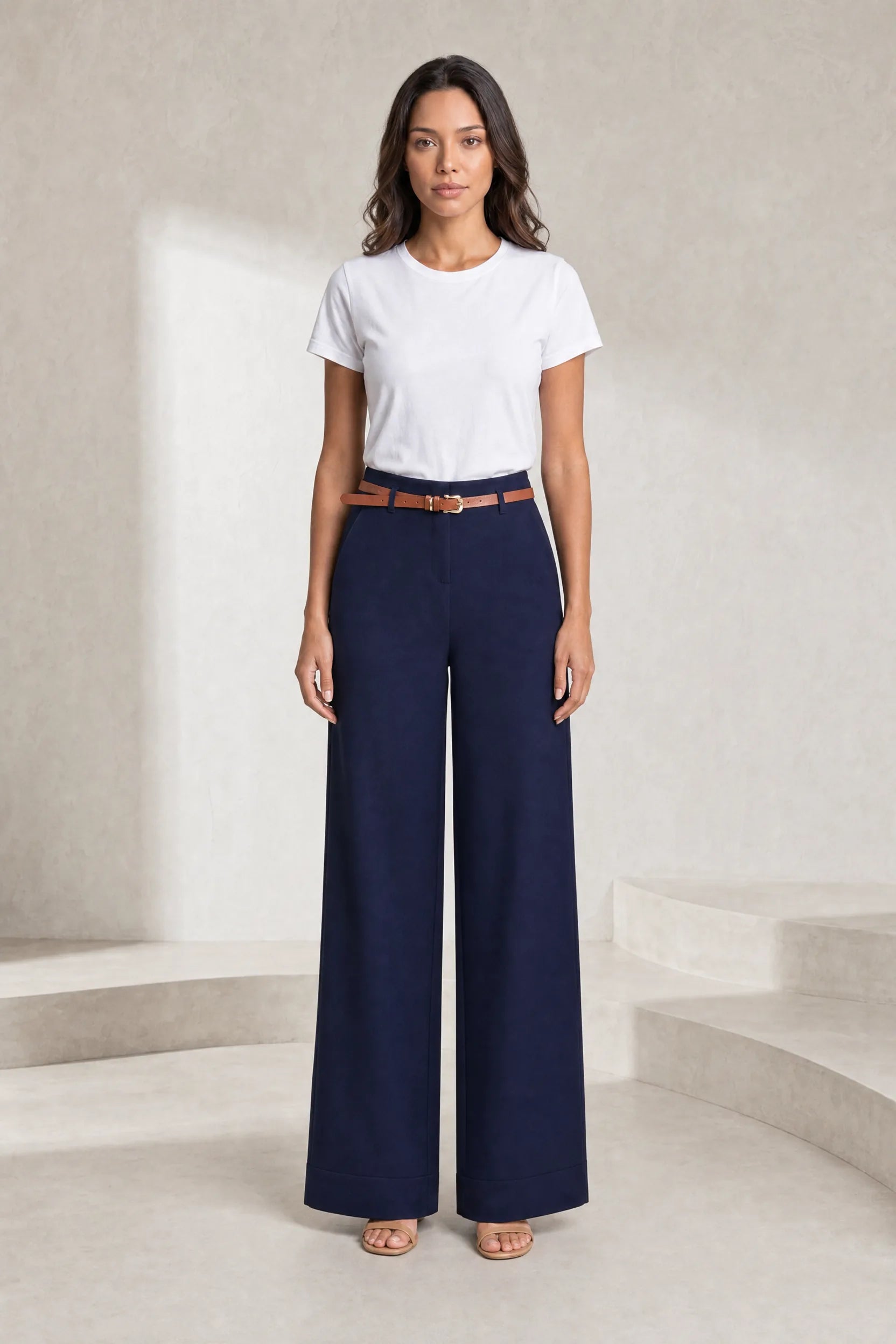 Pantalon large ceinturé taille mi-haute | Lounelle Paris