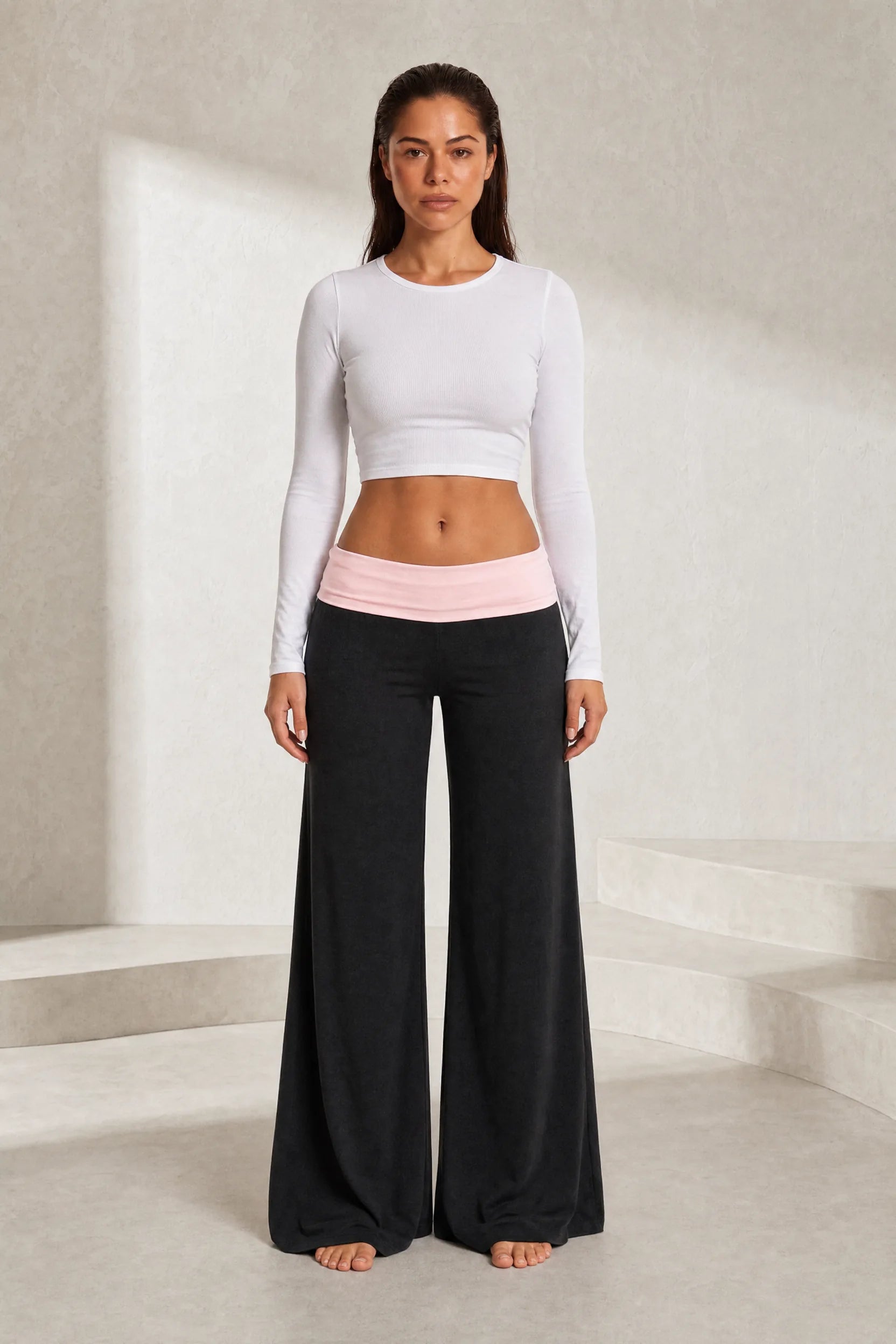 Pantalon large marron taille basse | Lounelle Paris