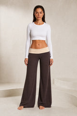 Pantalon large marron taille basse