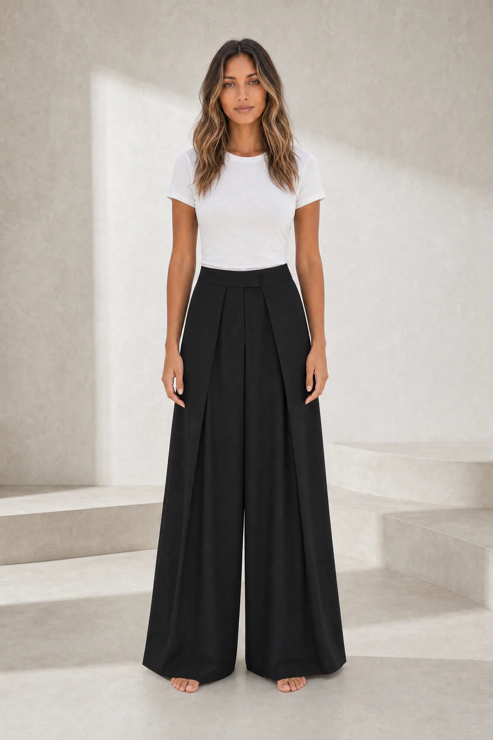 Pantalon large noir plis devant | Lounelle Paris