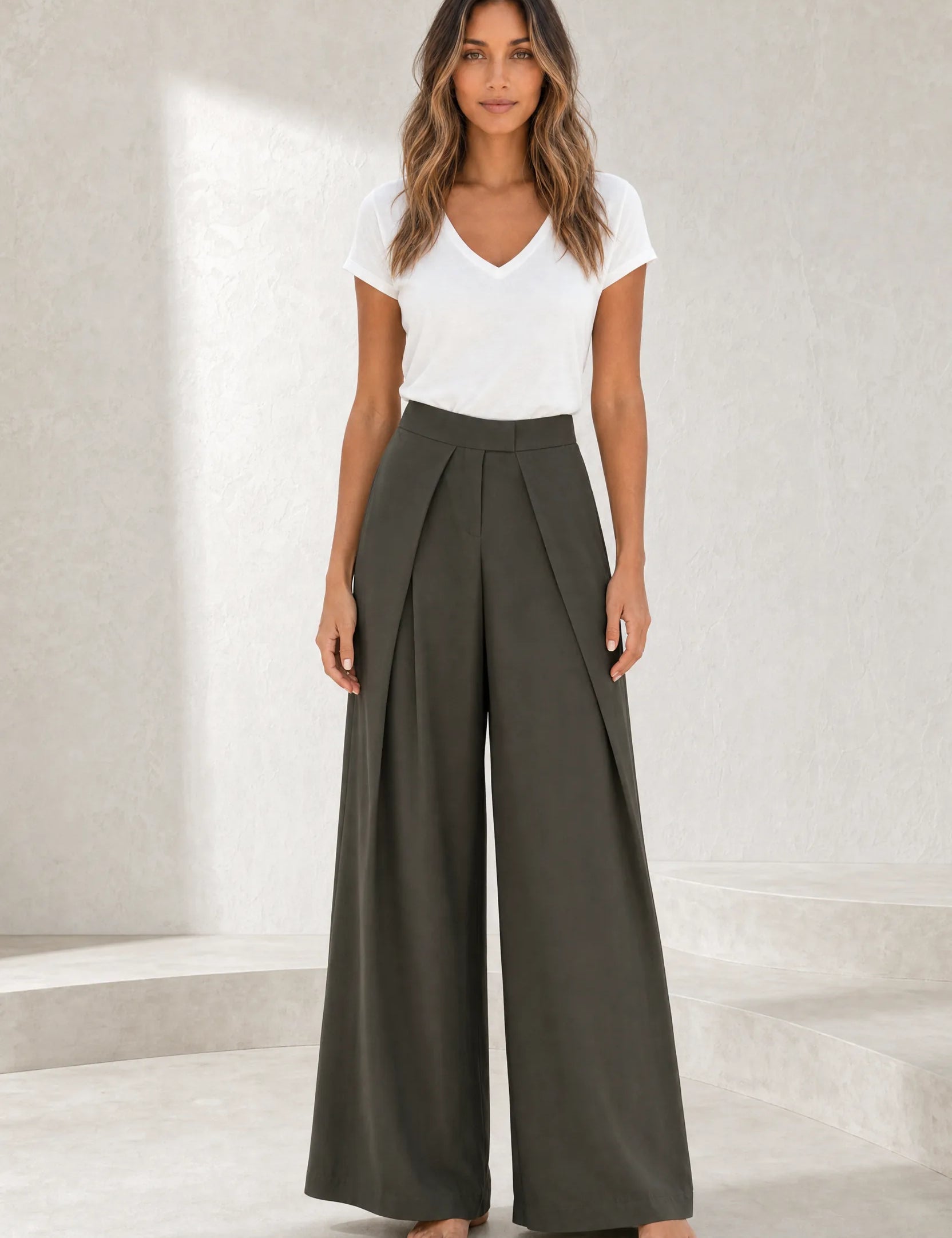 Pantalon large noir plis devant | Lounelle Paris