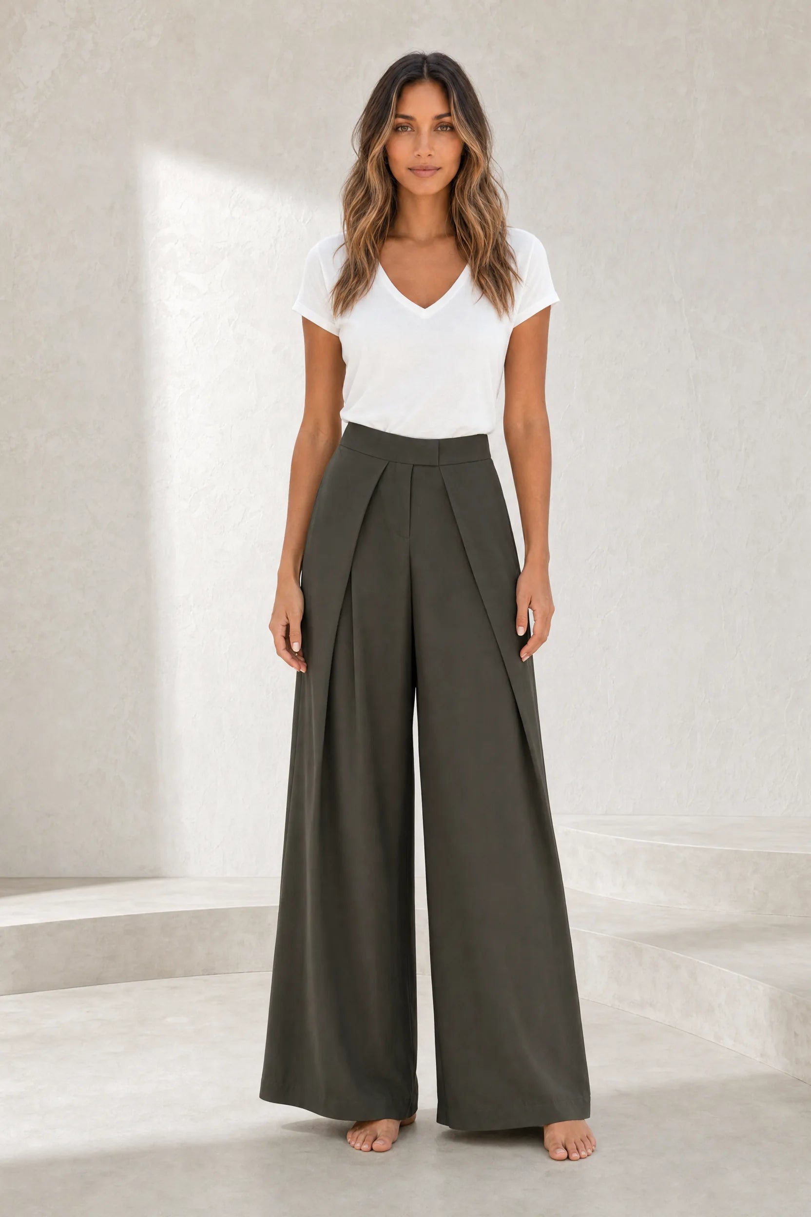 Pantalon large noir plis devant | Lounelle Paris