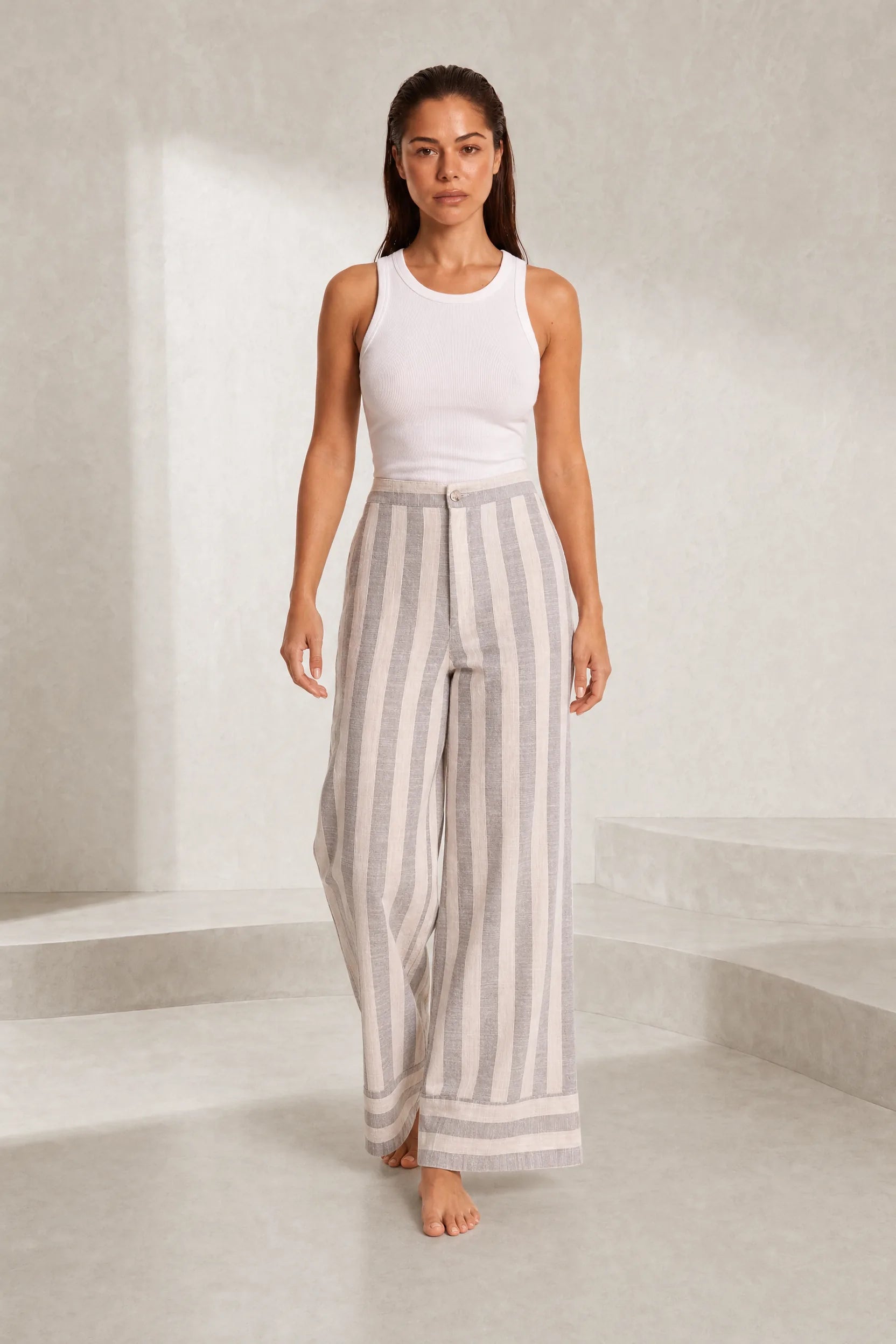 Pantalon large rayé taille haute | Lounelle Paris