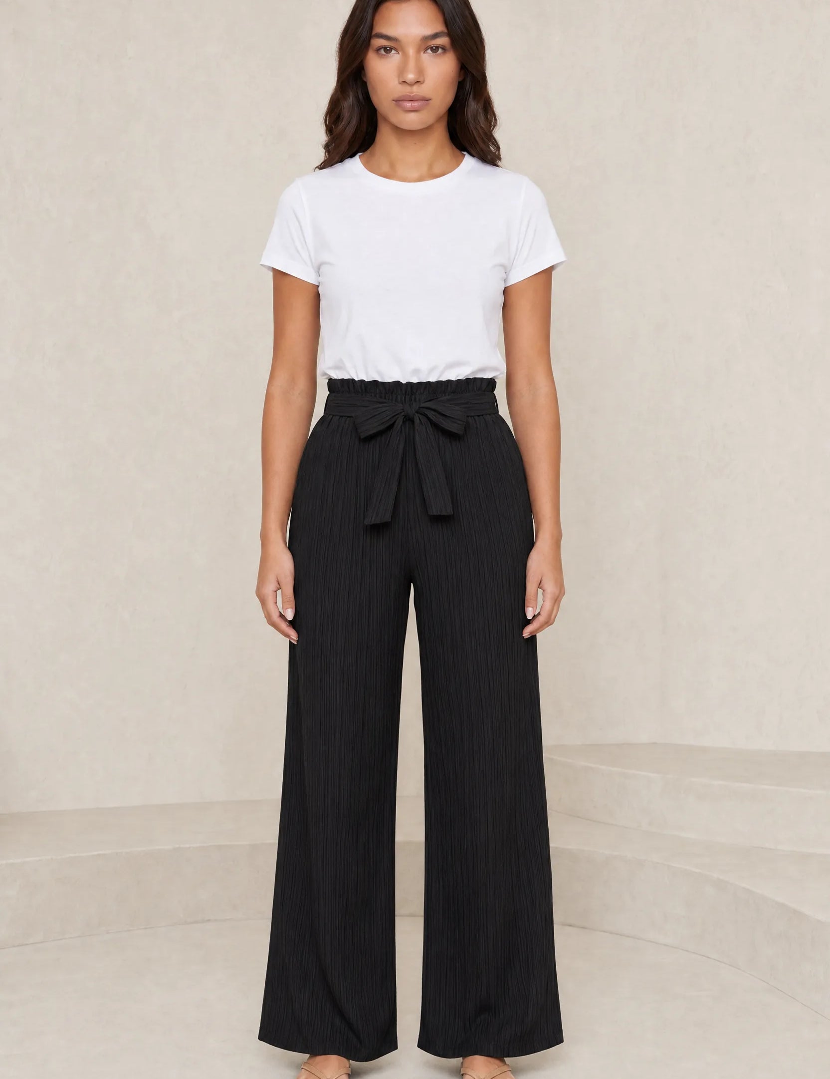 Pantalon large taille haute à nouer | Lounelle Paris