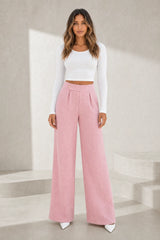 Pantalon large taille haute boutonné
