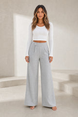 Pantalon large taille haute boutonné