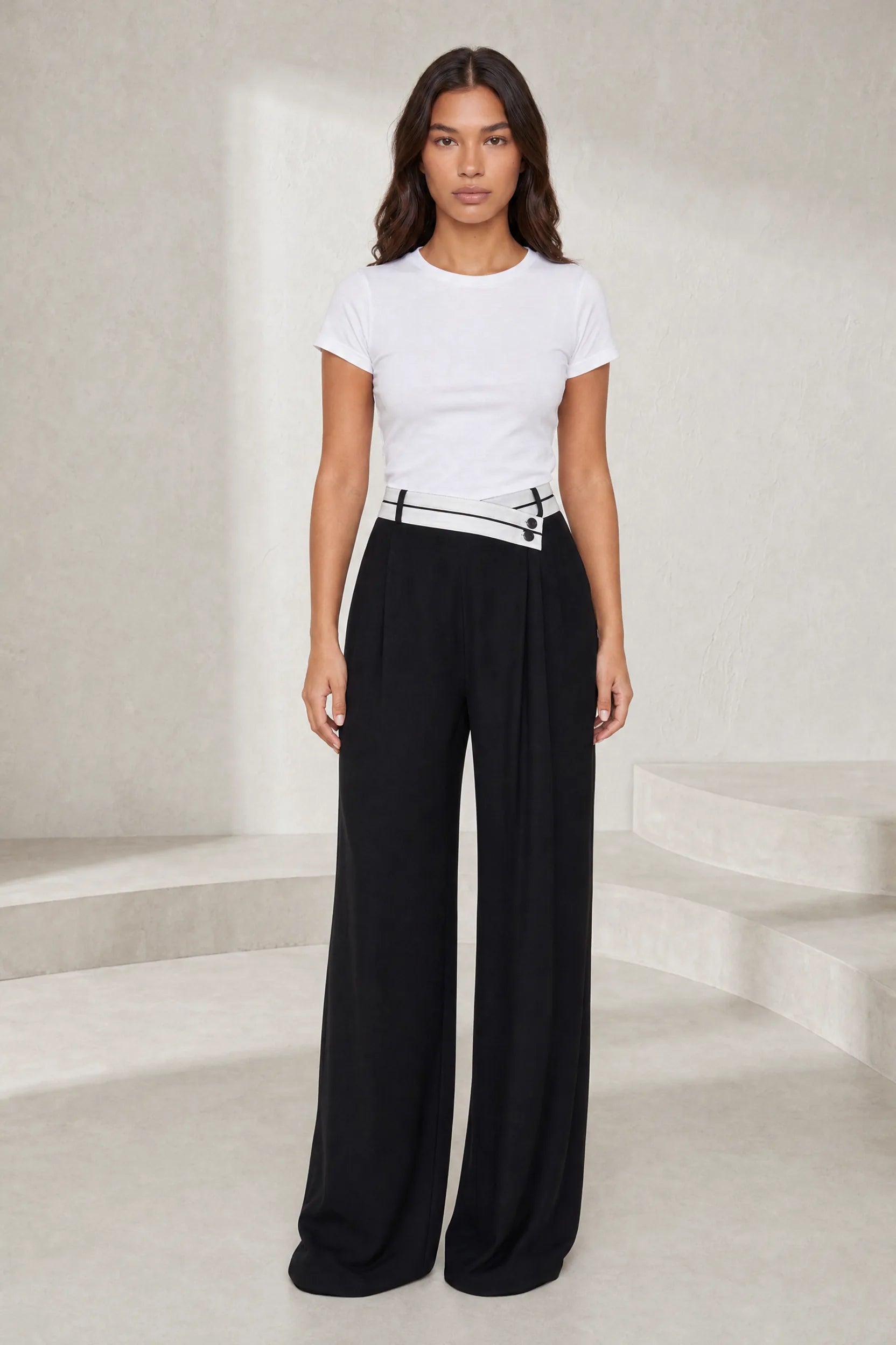 Pantalon large taille haute croisée | Lounelle Paris