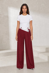 Pantalon large taille haute croisée