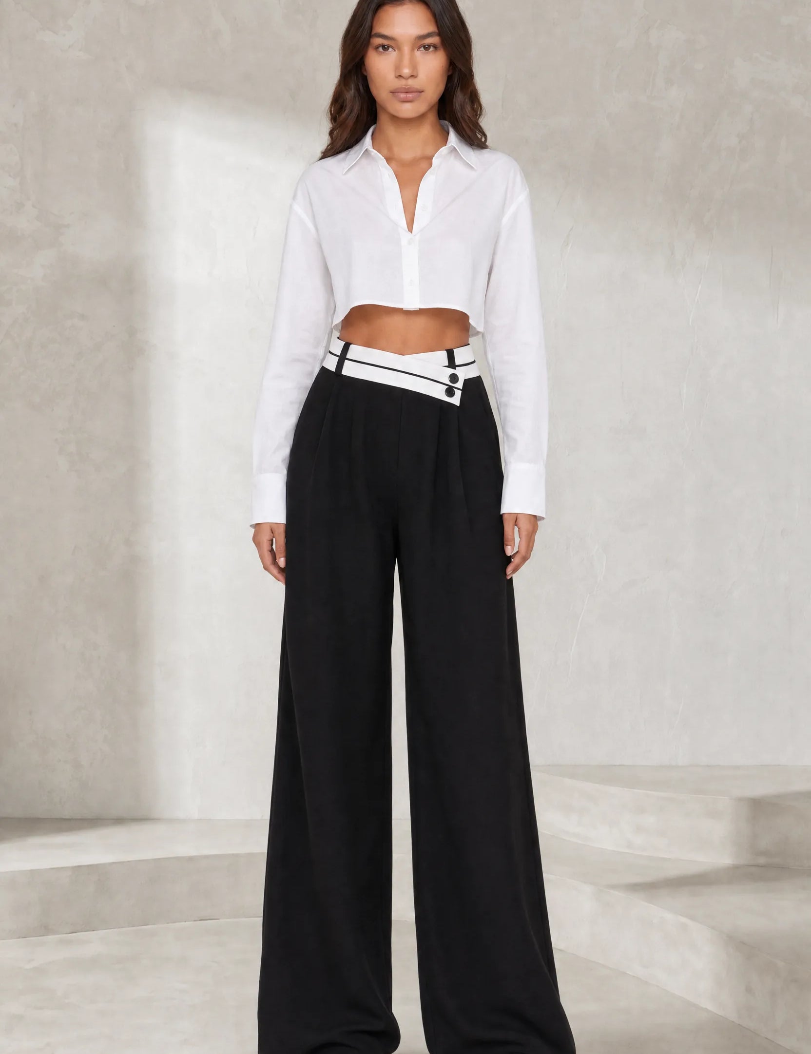 Pantalon large taille haute croisée | Lounelle Paris