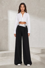 Pantalon large taille haute croisée
