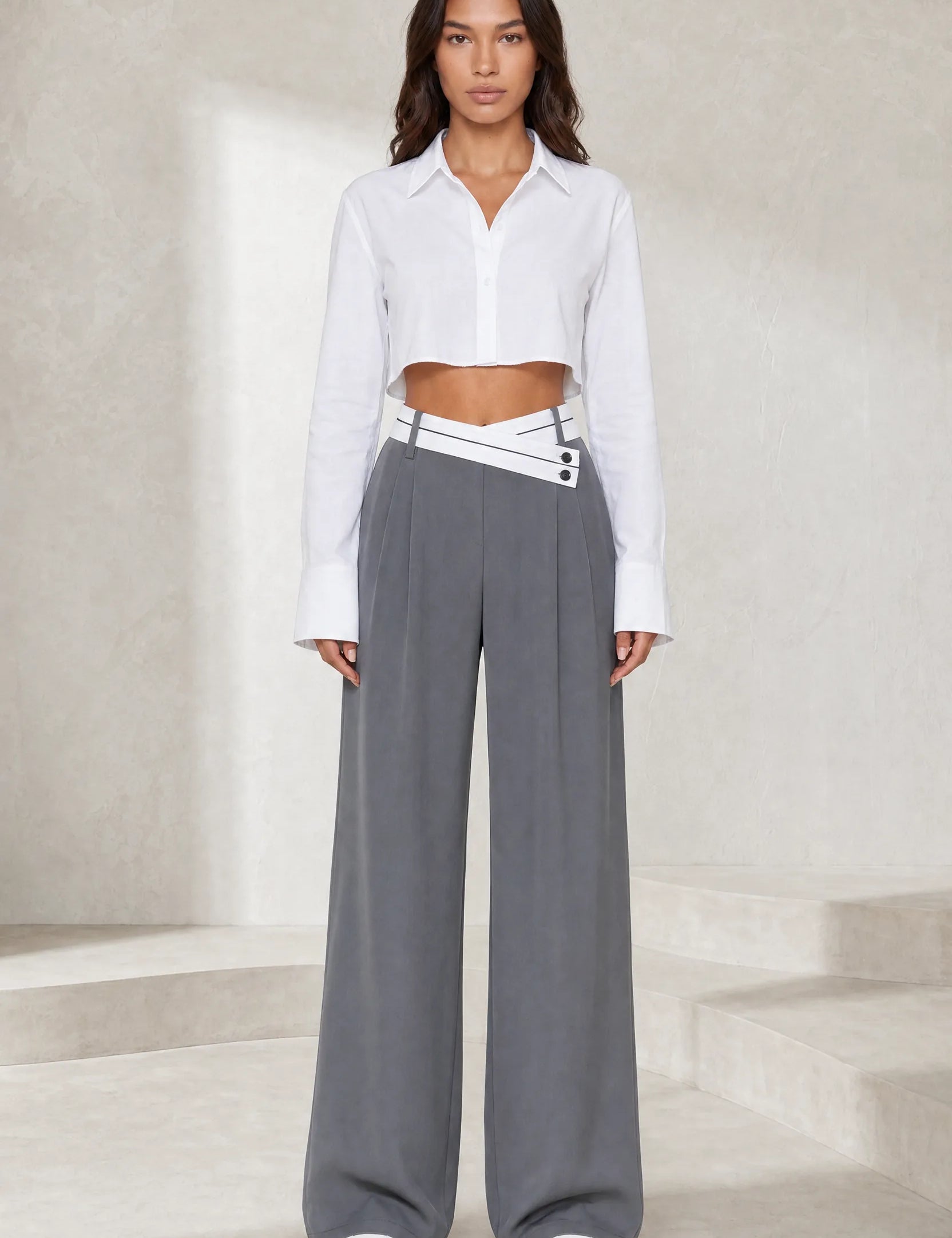 Pantalon large taille haute croisée | Lounelle Paris