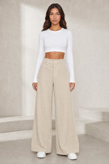 Pantalon large velours côtelé taille haute