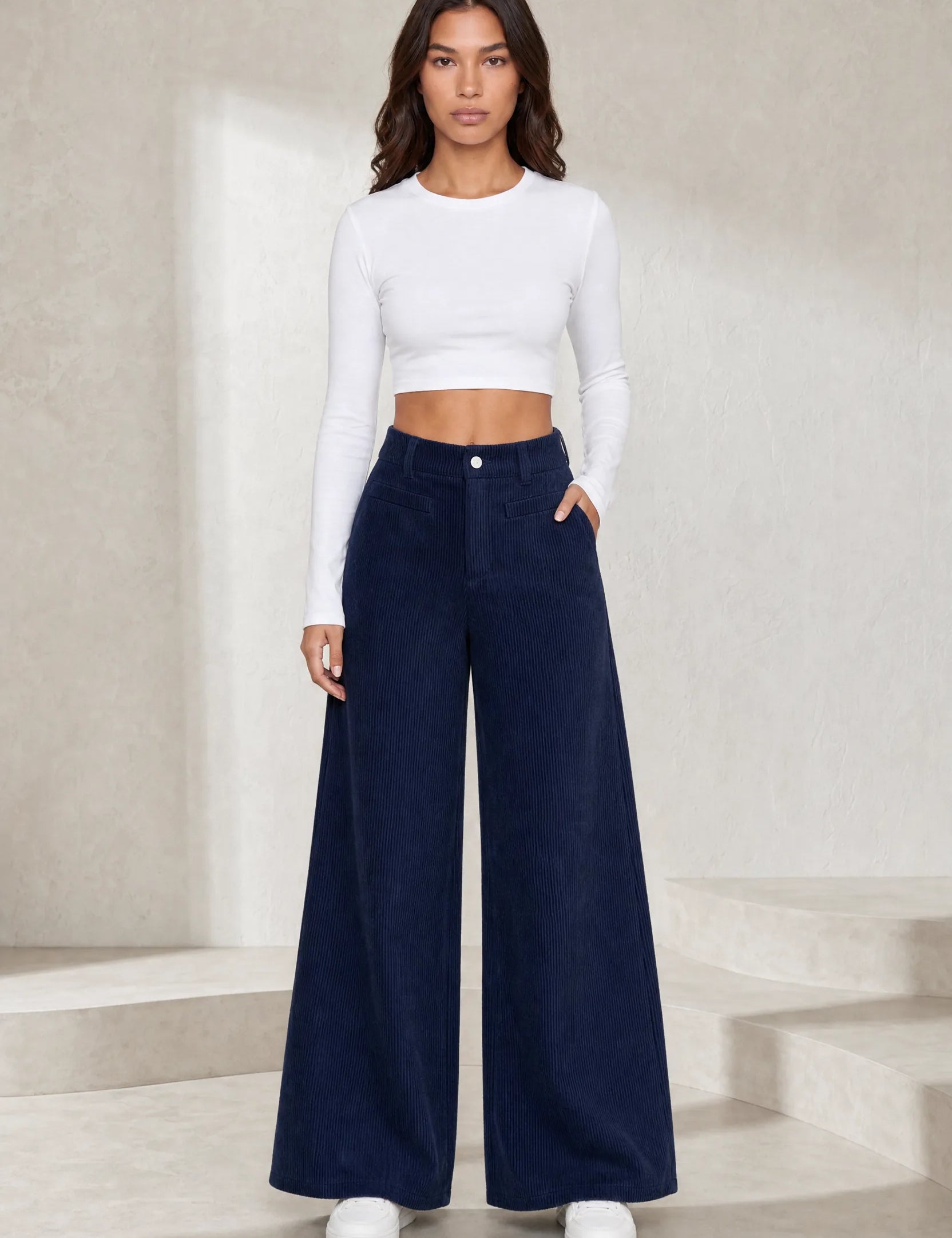 Pantalon large velours côtelé taille haute | Lounelle Paris