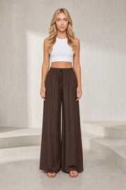 Pantalon marron large taille haute | Lounelle Paris