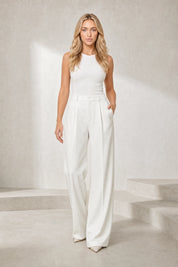 Pantalon tailleur blanc taille haute | Lounelle Paris