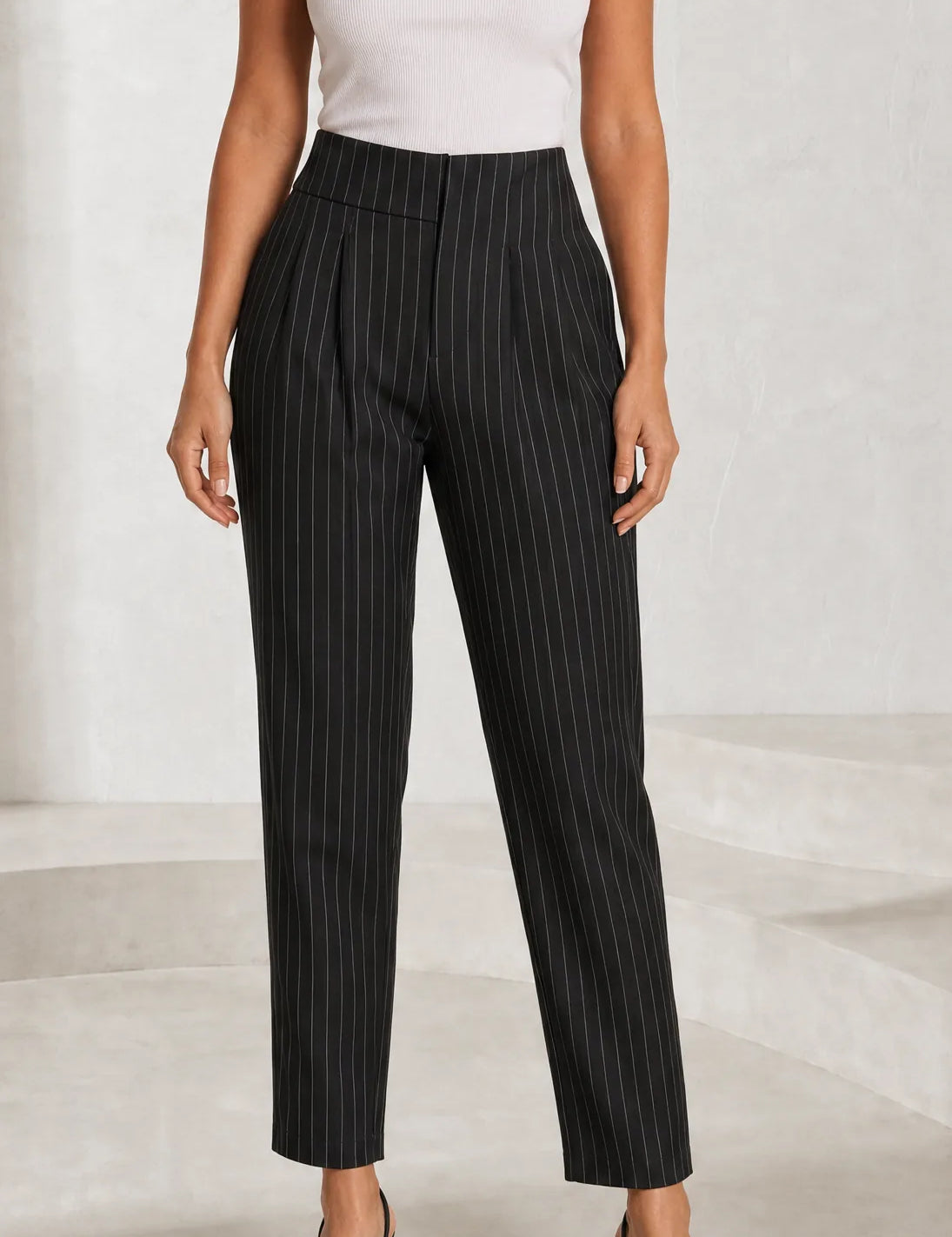 Pantalon tailleur rayé taille haute | Lounelle Paris